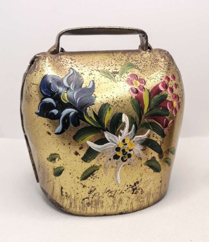 Vintage Swiss Hand-painted Souvenir Brass Cowbells Interlaken
