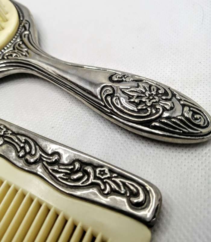Vintage Silver-plated Hairbrush & Comb Boudoir Dresser Set
