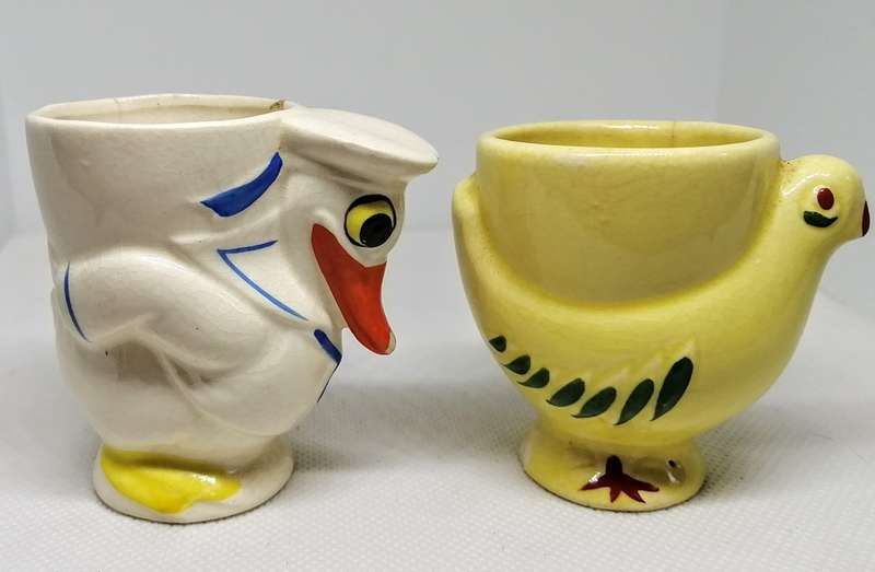 EGG CUPS Children's Vintage Sailor Donald Duck Figural Chicken Chick
