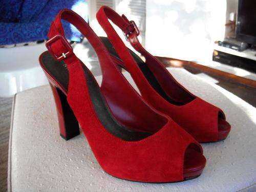 Original Nine West Very High Heels Shoes In Red Suede Size 5, New Without Box