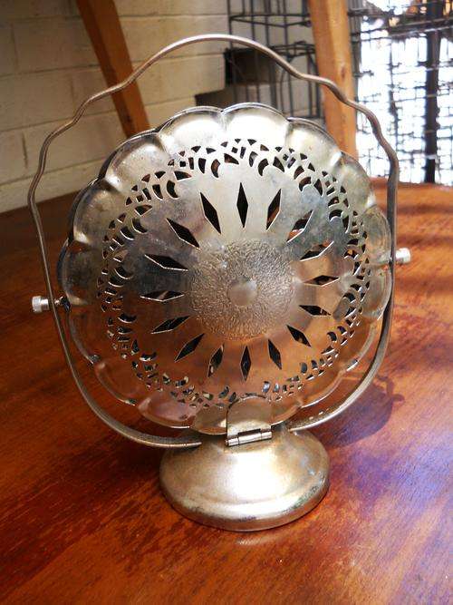 Unusual Vintage Pierced Chrome Foldable Cake Stand opens like a fan to both sides