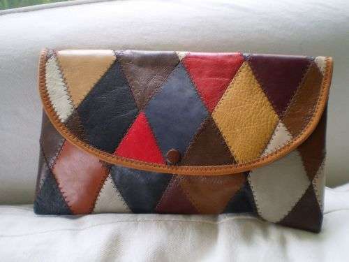 Beautiful Genuine Leather 1980s Multicolor Patchwork Clutch excellent condition