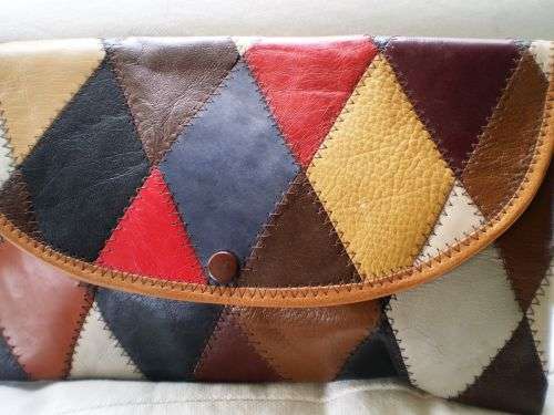 Beautiful Genuine Leather 1980s Multicolor Patchwork Clutch excellent condition