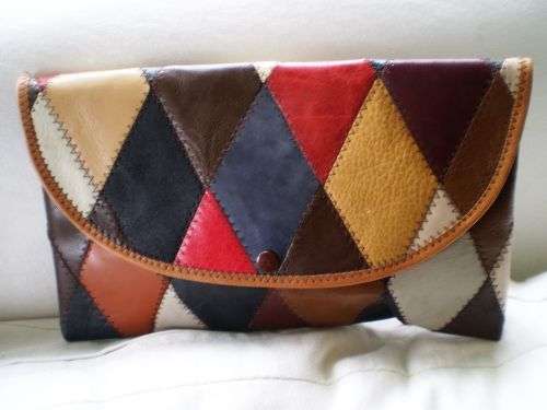 Beautiful Genuine Leather 1980s Multicolor Patchwork Clutch excellent condition