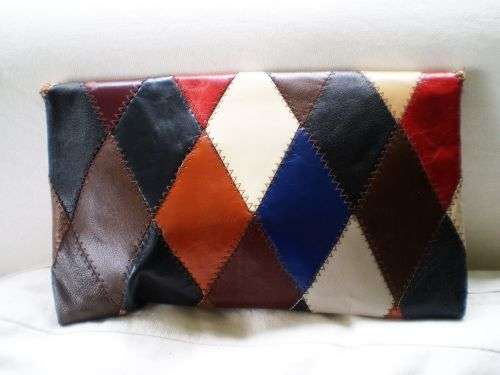 Beautiful Genuine Leather 1980s Multicolor Patchwork Clutch excellent condition
