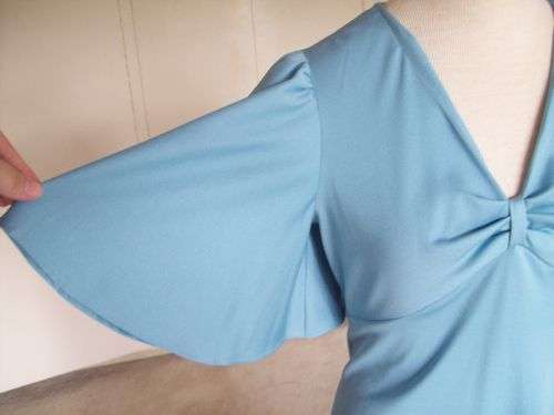 Original Blue Long Vintage 1970s Cocktail Dress Evening Gown Butterfly Sleeves Size 10
