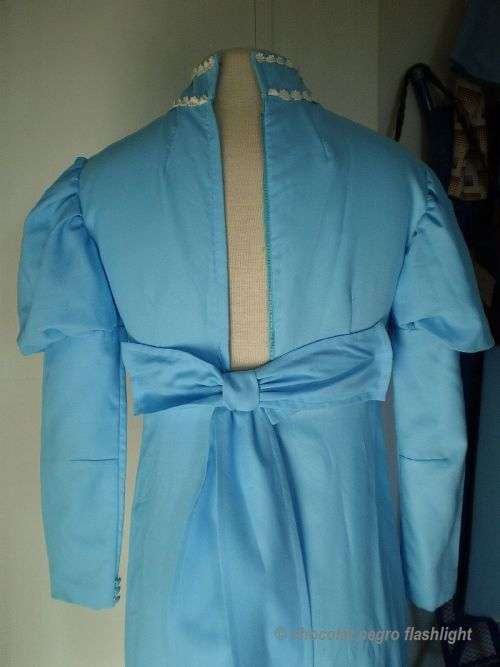 Original Blue Long Vintage 1970s Baby Doll Princess Style Dress With Lace Border Small Size 10