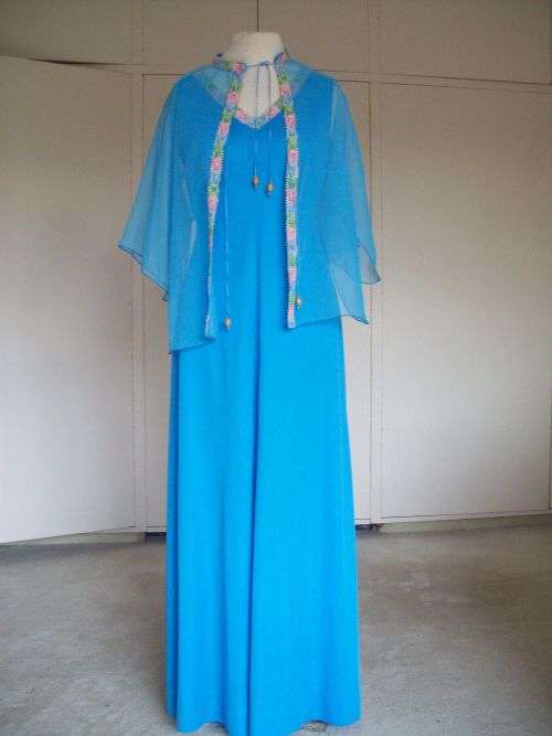 Original Long 1960s Vintage Chiffon Cocktail Dress Evening Gown Detachable Cape size 10