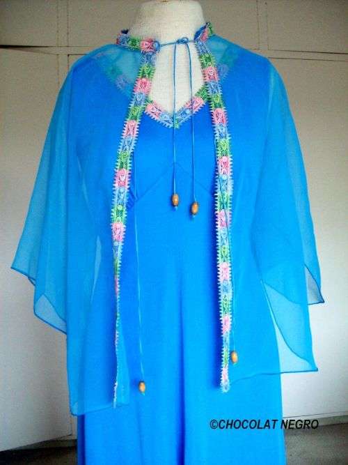 Original Long 1960s Vintage Chiffon Cocktail Dress Evening Gown Detachable Cape size 10