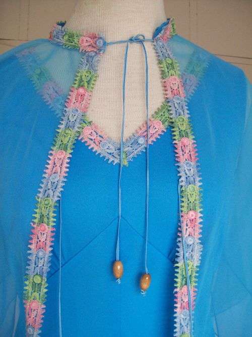 Original Long 1960s Vintage Chiffon Cocktail Dress Evening Gown Detachable Cape size 10