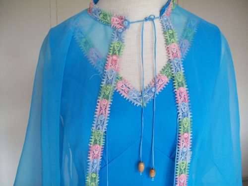 Original Long 1960s Vintage Chiffon Cocktail Dress Evening Gown Detachable Cape size 10