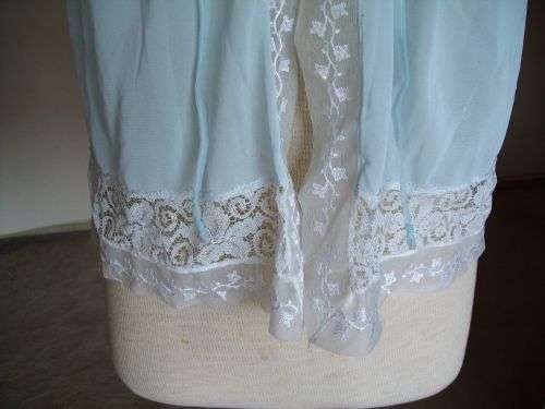 1960s Sexy Baby Blue Chiffon And Lace Baby Doll Bed Jacket Camisole Size 10 to 12