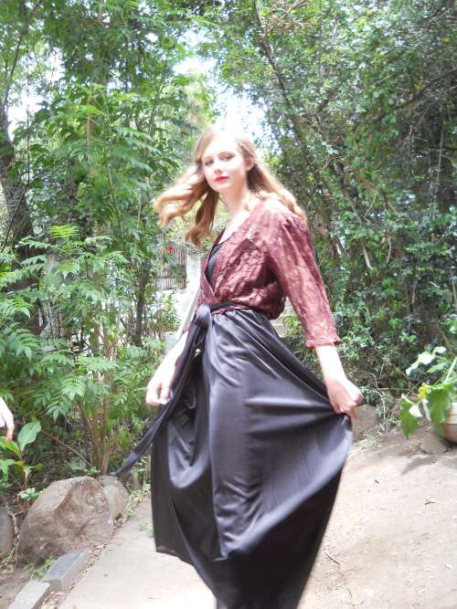 Original 1980s Vintage Jumpsuit Black with Brown Lace Top Size 10 to 12