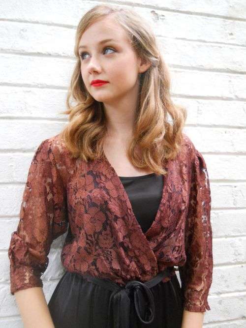 Original 1980s Vintage Jumpsuit Black with Brown Lace Top Size 10 to 12