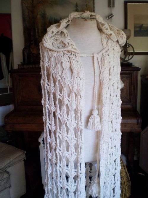 Very Unique Vintage 1970s Hand Crocheted Maxi Cape With Hood