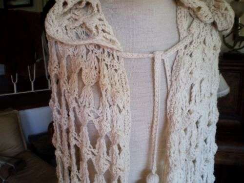 Very Unique Vintage 1970s Hand Crocheted Maxi Cape With Hood