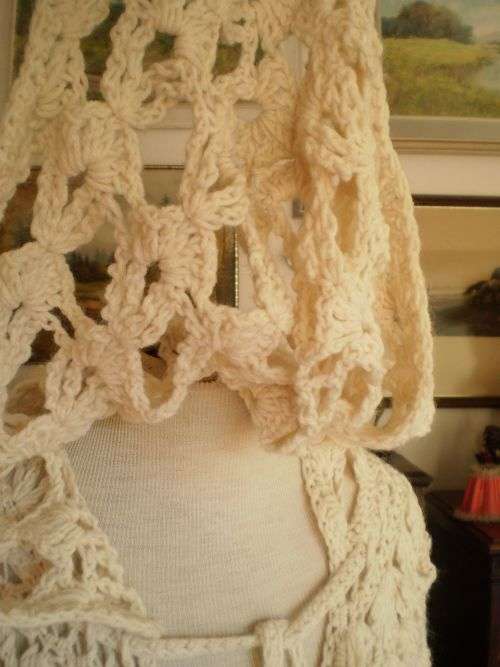 Very Unique Vintage 1970s Hand Crocheted Maxi Cape With Hood