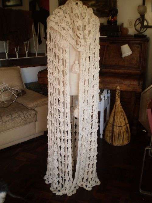 Very Unique Vintage 1970s Hand Crocheted Maxi Cape With Hood