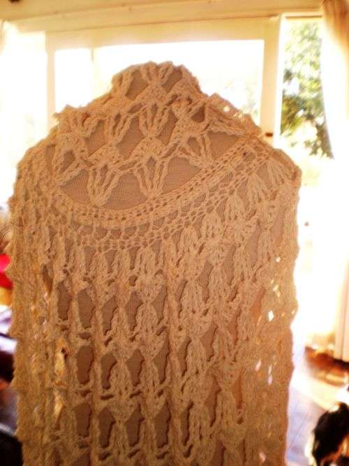 Very Unique Vintage 1970s Hand Crocheted Maxi Cape With Hood