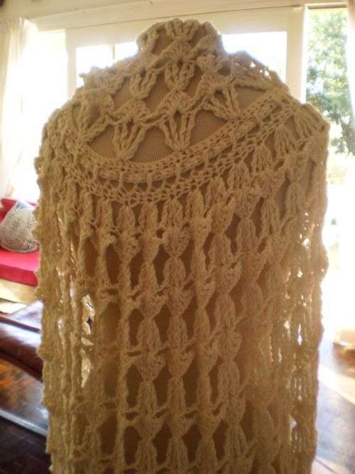 Very Unique Vintage 1970s Hand Crocheted Maxi Cape With Hood