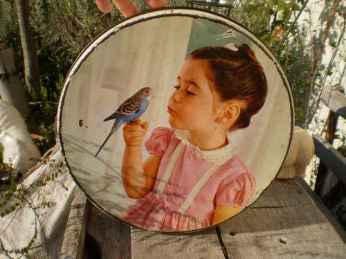 Beautiful Vintage Pyotts Biscuit Tin Girl With Blue Bird