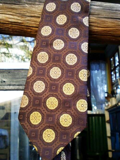 1970's Broad Servus Vintage Tie Brown And Gold Retro Pattern