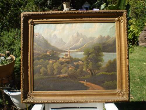 Antique Canvas Oil Painting Framed Signed Canvas got damage in some places