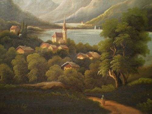 Antique Canvas Oil Painting Framed Signed Canvas got damage in some places