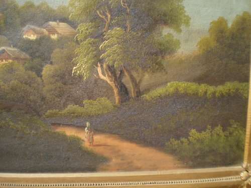 Antique Canvas Oil Painting Framed Signed Canvas got damage in some places