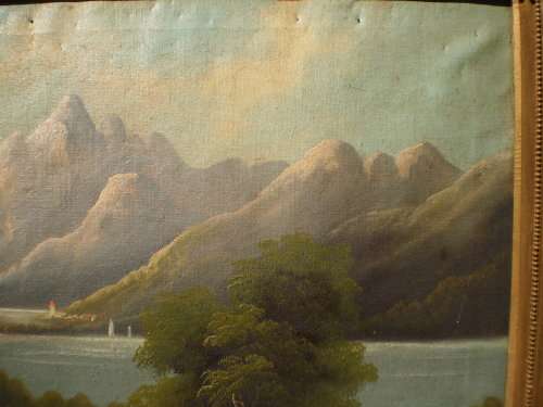 Antique Canvas Oil Painting Framed Signed Canvas got damage in some places