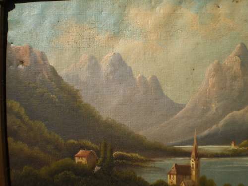 Antique Canvas Oil Painting Framed Signed Canvas got damage in some places