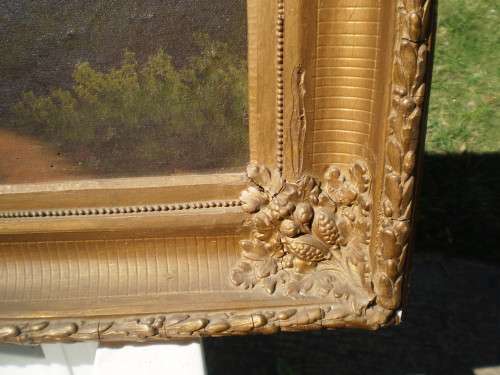Antique Canvas Oil Painting Framed Signed Canvas got damage in some places