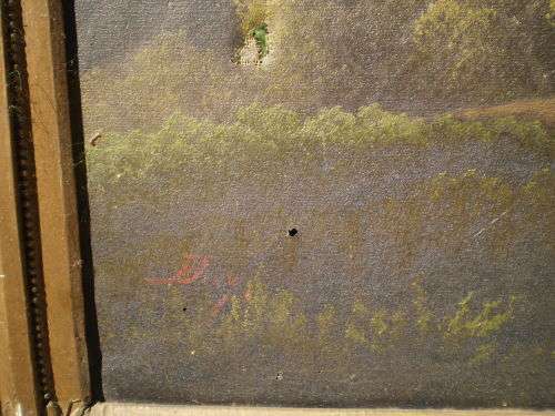 Antique Canvas Oil Painting Framed Signed Canvas got damage in some places