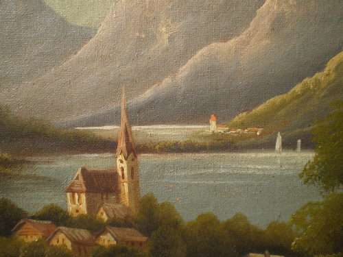 Antique Canvas Oil Painting Framed Signed Canvas got damage in some places