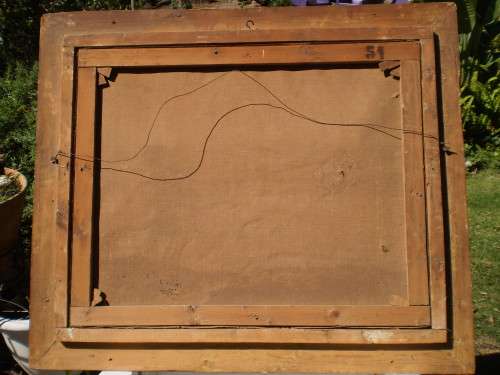 Antique Canvas Oil Painting Framed Signed Canvas got damage in some places