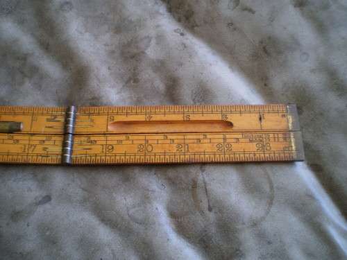 Antique Boxwood Brass Rawbone Carpernter Folding Measuring Tape Spirit Level