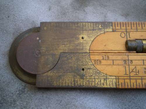 Antique Boxwood Brass Rawbone Carpernter Folding Measuring Tape Spirit Level