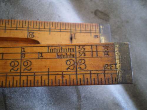 Antique Boxwood Brass Rawbone Carpernter Folding Measuring Tape Spirit Level
