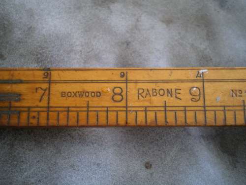 Antique Boxwood Brass Rawbone Carpernter Folding Measuring Tape Spirit Level