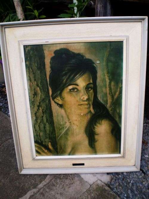 Large 80cm x 66 cm Vintage 1960's White Retro Framed Print Tina by J.H Lynch
