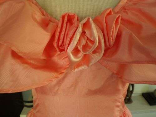 Original 1980's Vintage Salmon Pink Glam Rock Dress With Butterfly Sleeves and Roses Size 10