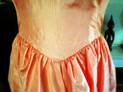 Original 1980's Vintage Salmon Pink Glam Rock Dress With Butterfly Sleeves and Roses Size 10