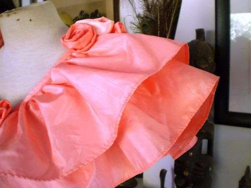 Original 1980's Vintage Salmon Pink Glam Rock Dress With Butterfly Sleeves and Roses Size 10