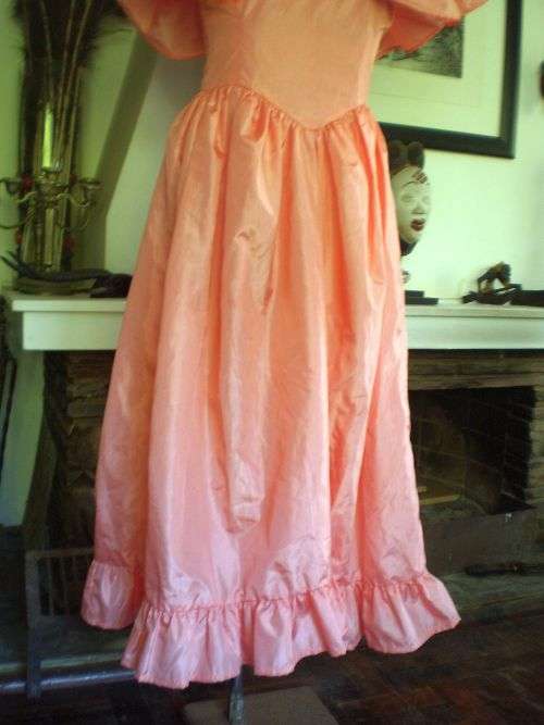 Original 1980's Vintage Salmon Pink Glam Rock Dress With Butterfly Sleeves and Roses Size 10