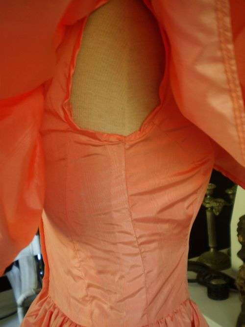 Original 1980's Vintage Salmon Pink Glam Rock Dress With Butterfly Sleeves and Roses Size 10