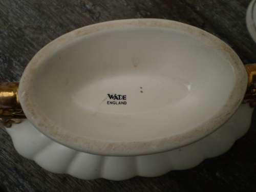 Wade Porcelain Set Of Cream White Small Vase And Jug With Gilt Decoration marked