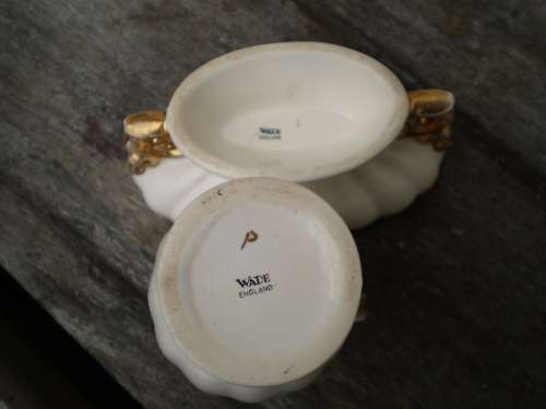 Wade Porcelain Set Of Cream White Small Vase And Jug With Gilt Decoration marked