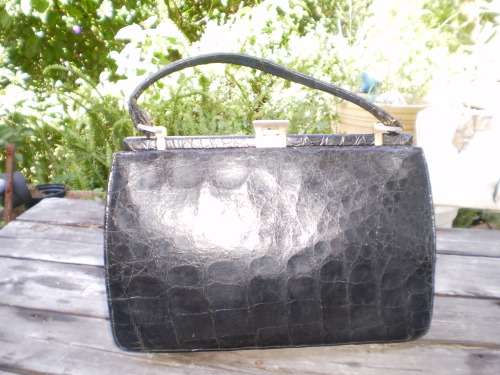 1960s Vintage Genuine Leather Black Crocodile Leather Excellent condition inside as new