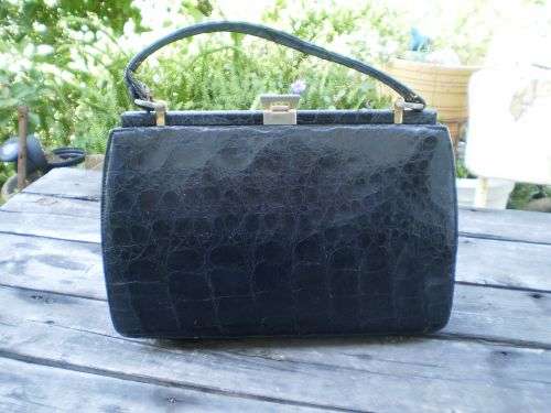 1960s Vintage Genuine Leather Black Crocodile Leather Excellent condition inside as new