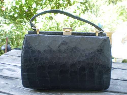 1960s Vintage Genuine Leather Black Crocodile Leather Excellent condition inside as new